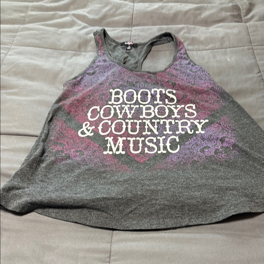 Gray and Purple Sleeveless Crop Tank Top with Cut Out